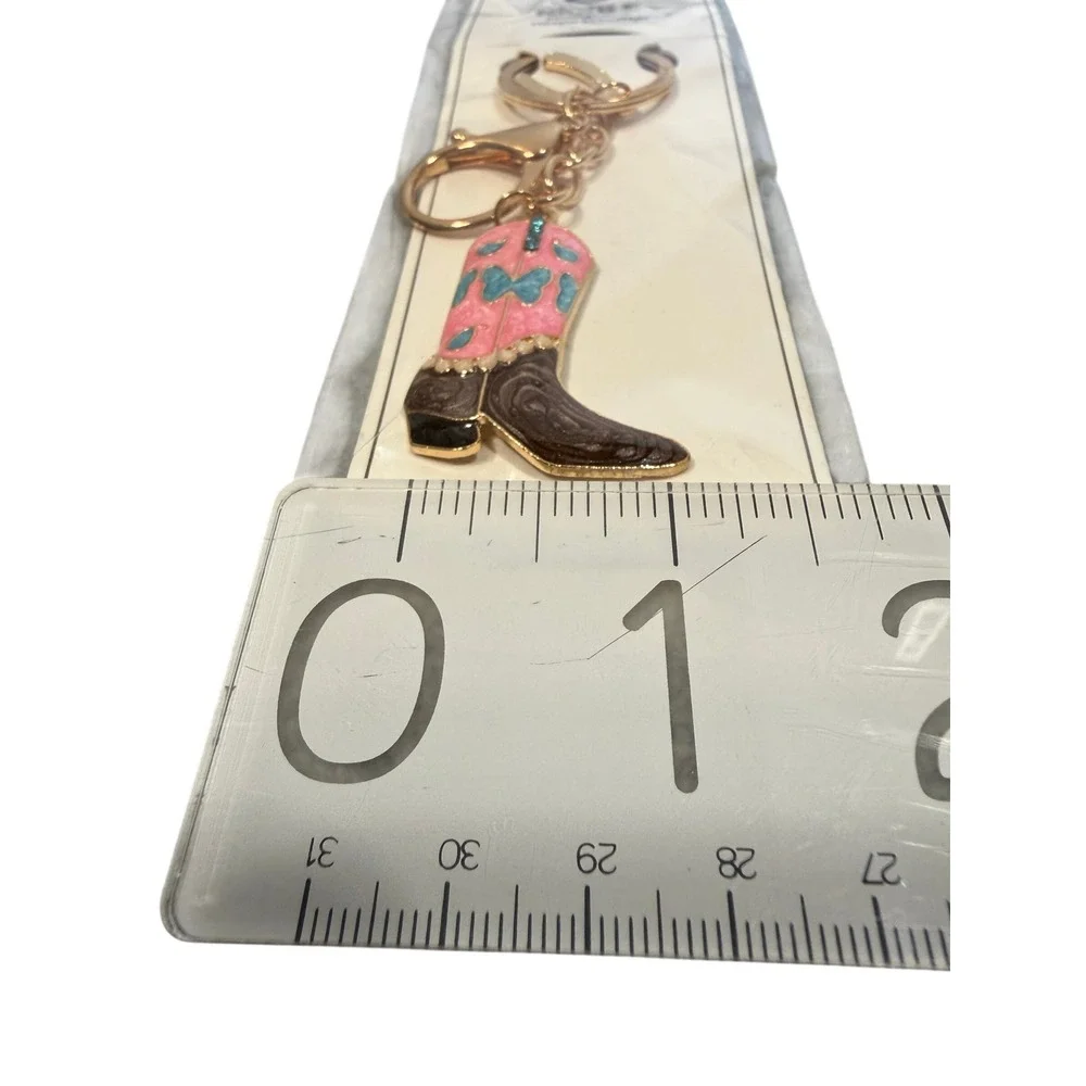 Nicole Cowboy Boot Key Chain Pink NEW Butterfly Rhinestone Western Cowgirlcore